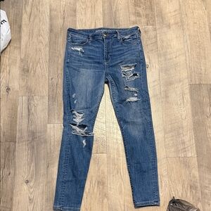 American Eagle Women's Distressed Blue Jeans - Classic Mid Wash